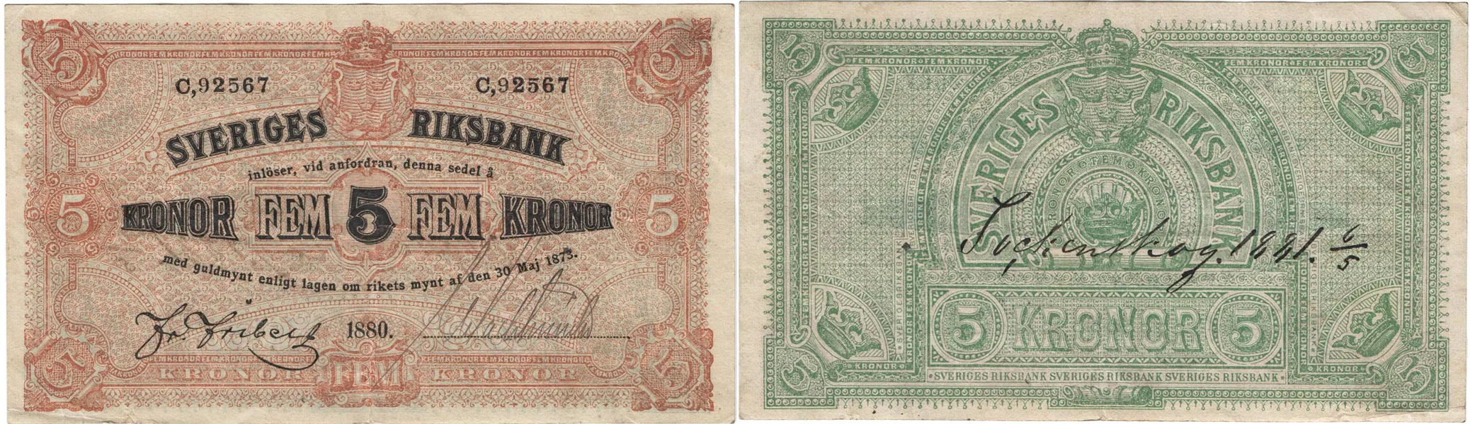 5 kronor 1880. C,921567