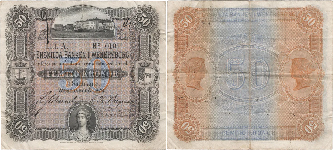 ENSKILDA BANKEN I WENERSBORG. Andra oktrojen. 50 kronor 1879