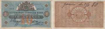 GÖTEBORGS ENSKILDA BANK. Tredje oktrojen. 10 kronor 1877