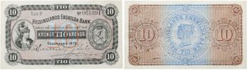 HELSINGLANDS ENSKILDA BANK. Första oktrojen. 10 kronor 1879