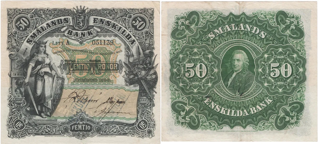SMÅLANDS ENSKILDA BANK. Sjunde oktrojen. 50 kronor 1894