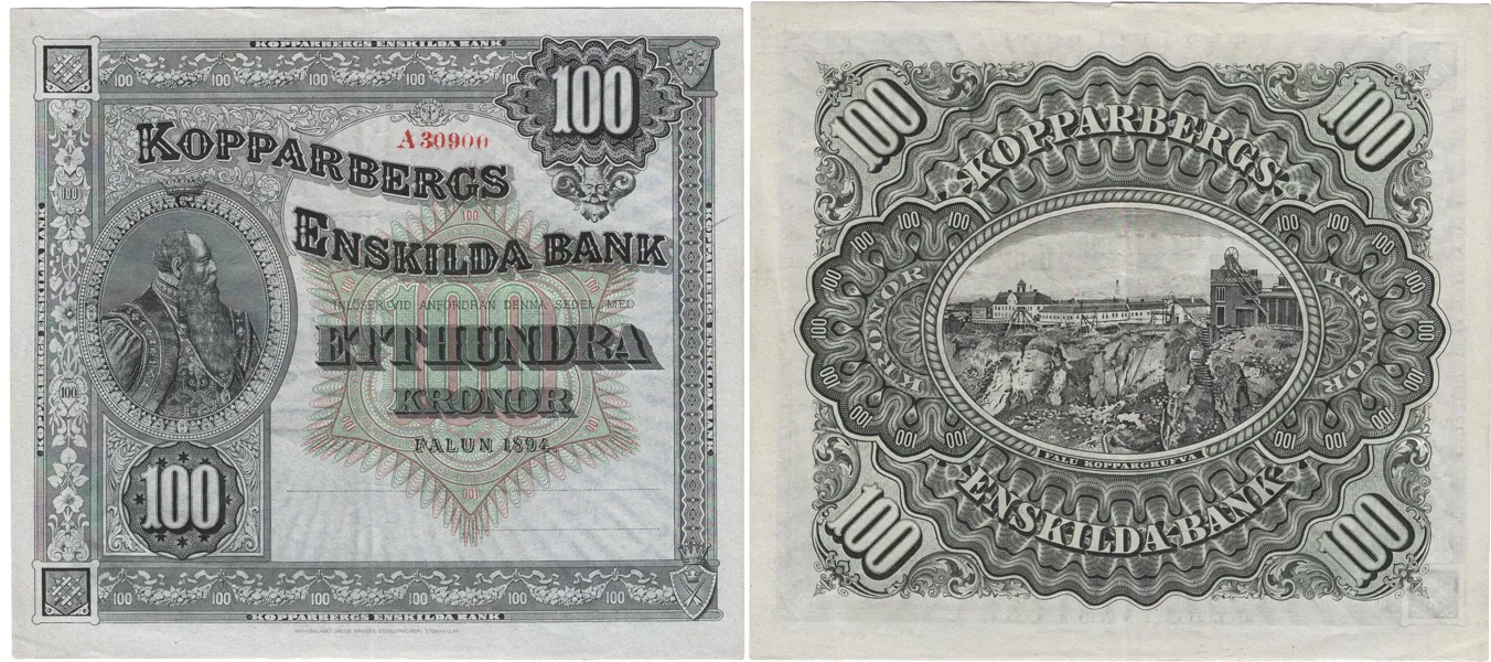 STORA KOPPARBERGS LÄNS OCH BERGSLAGS ENSKILDA BANK. Åttonde oktrojen. 100 kronor 1894