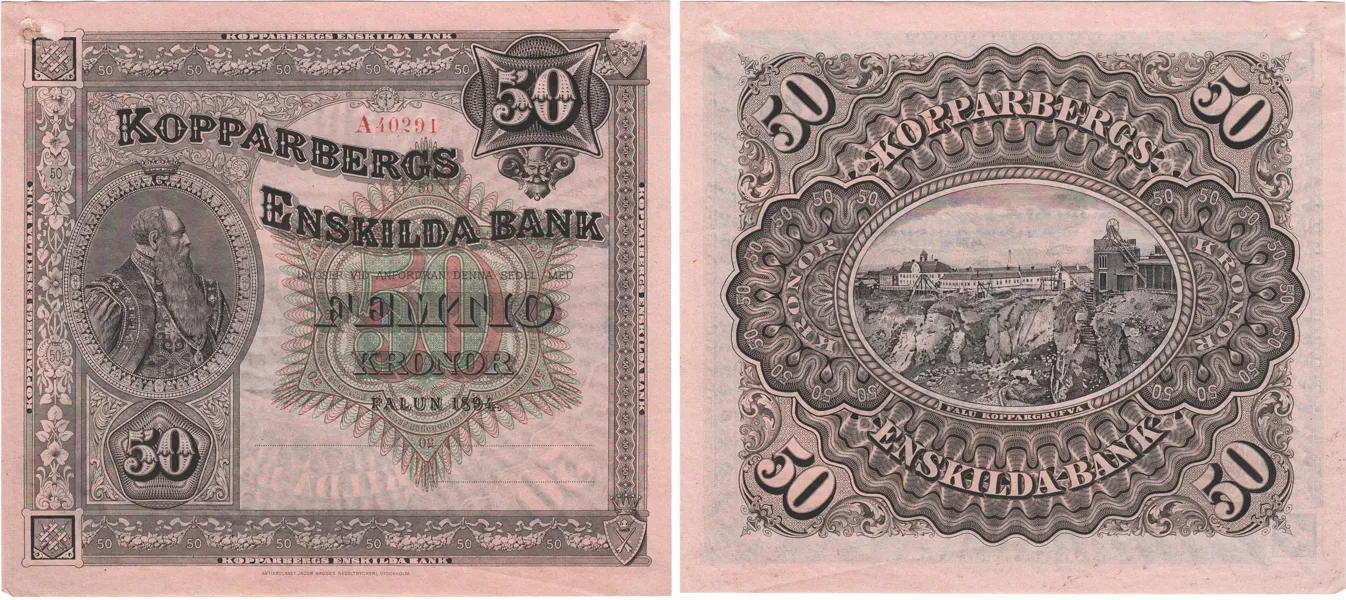 STORA KOPPARBERGS LÄNS OCH BERGSLAGS ENSKILDA BANK. Åttonde oktrojen. 50 kronor 1894