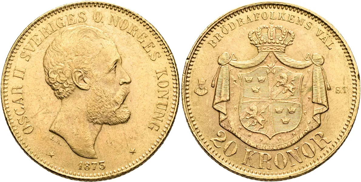 OSKAR II (1872-1907). 20 kronor 1873