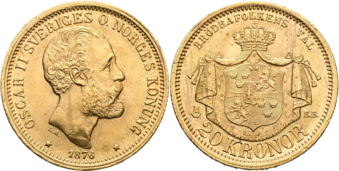 OSKAR II (1872-1907). 20 kronor 1876