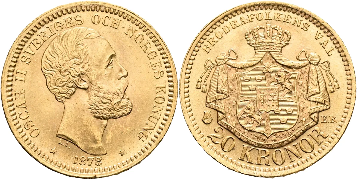 OSKAR II (1872-1907). 20 kronor 1878