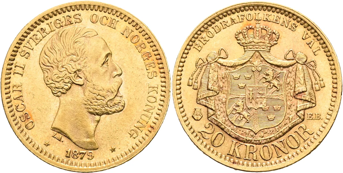 OSKAR II (1872-1907). 20 kronor 1879