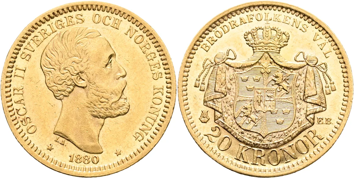 OSKAR II (1872-1907). 20 kronor 1880