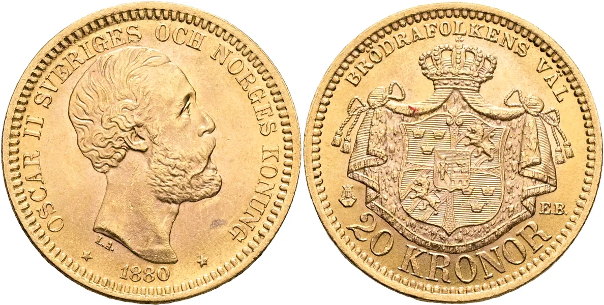 OSKAR II (1872-1907). 20 kronor 1880