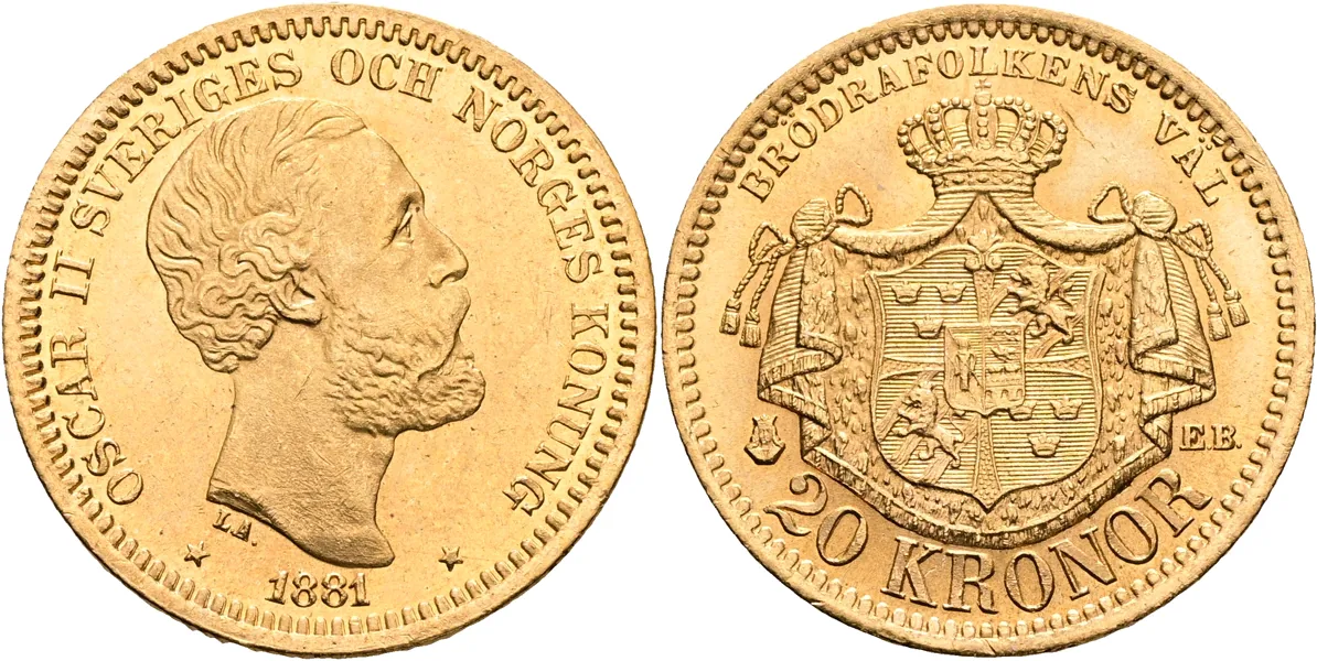 OSKAR II (1872-1907). 20 kronor 1881