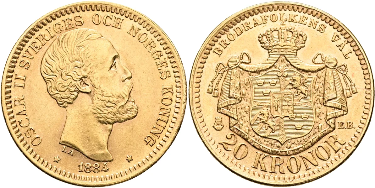 OSKAR II (1872-1907). 20 kronor 1884