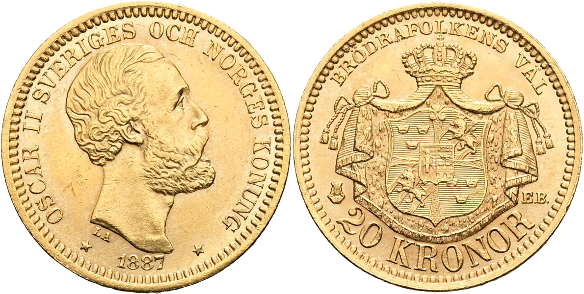 OSKAR II (1872-1907). 20 kronor 1887