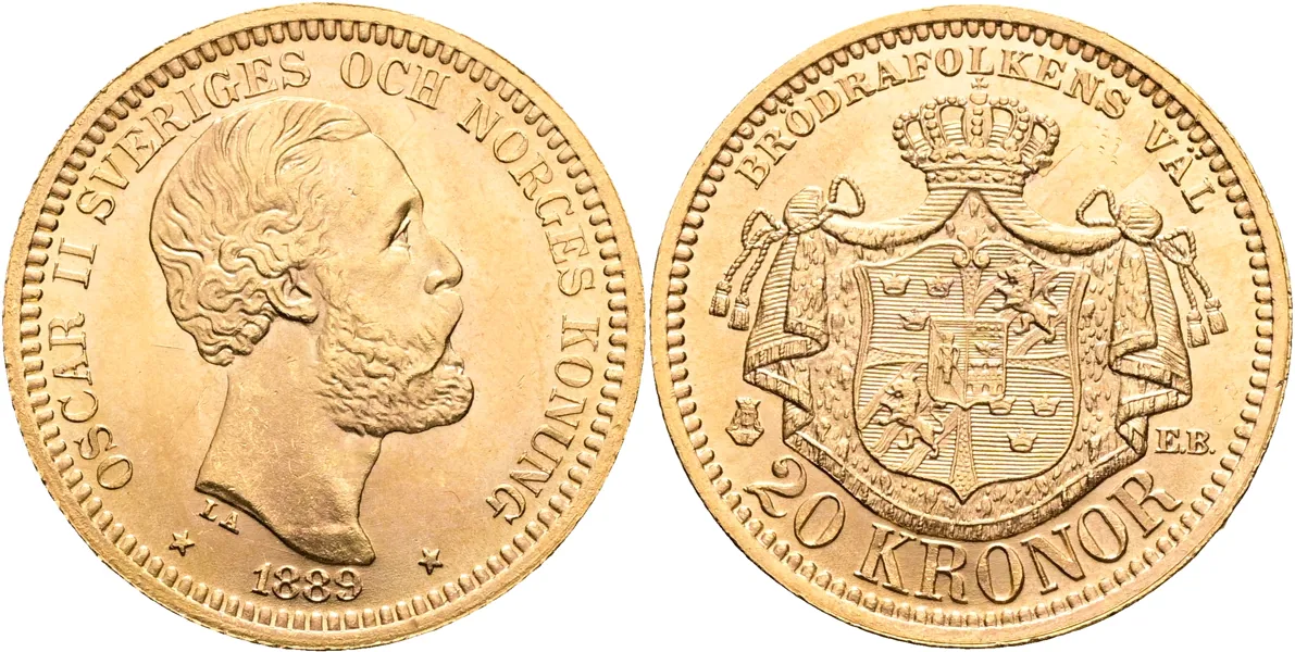 OSKAR II (1872-1907). 20 kronor 1889