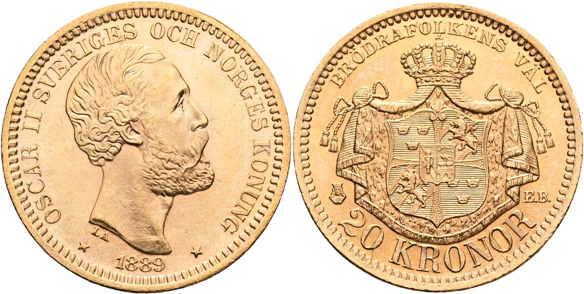 OSKAR II (1872-1907). 20 kronor 1889