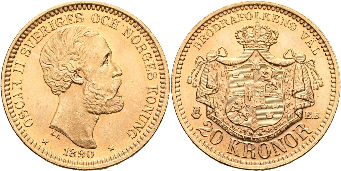 OSKAR II (1872-1907). 20 kronor 1890