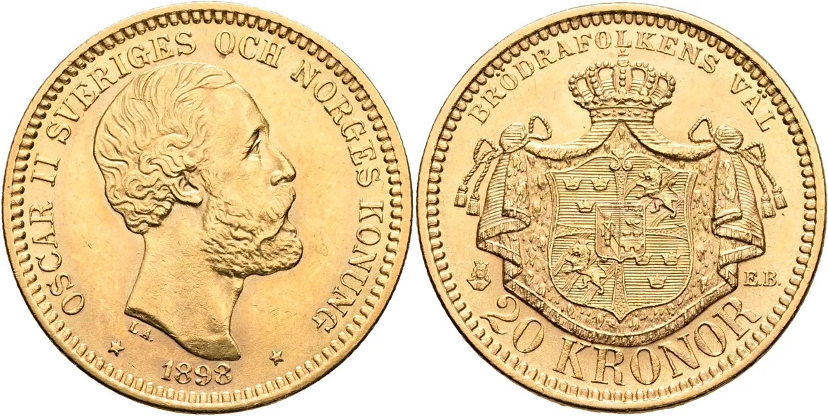 OSKAR II (1872-1907). 20 kronor 1898