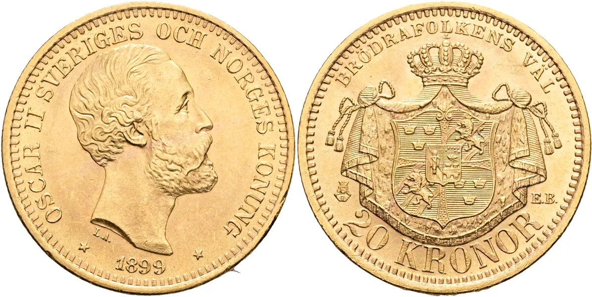 OSKAR II (1872-1907). 20 kronor 1899