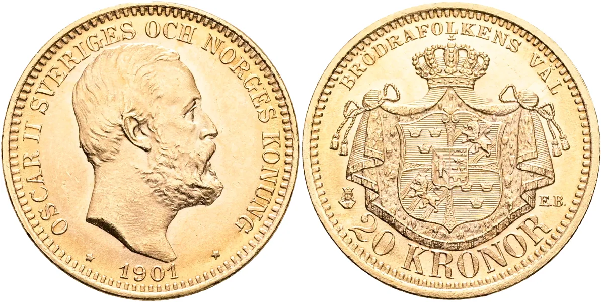 OSKAR II (1872-1907). 20 kronor 1901