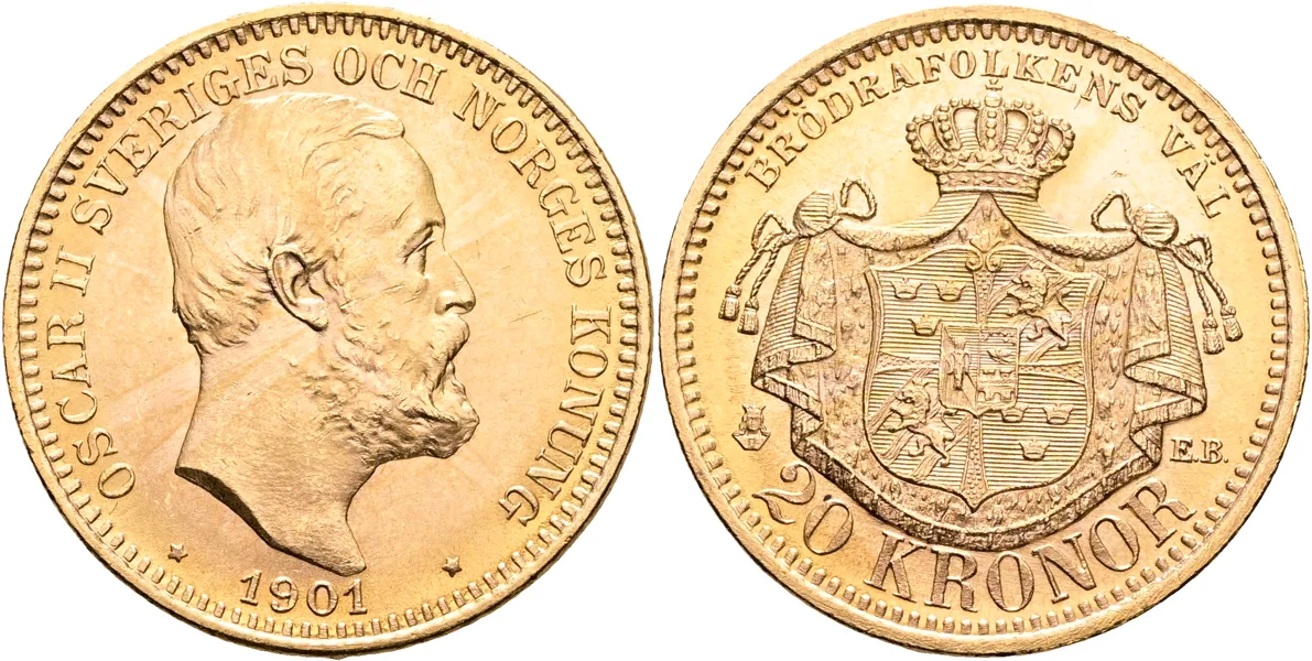 OSKAR II (1872-1907). 20 kronor 1901