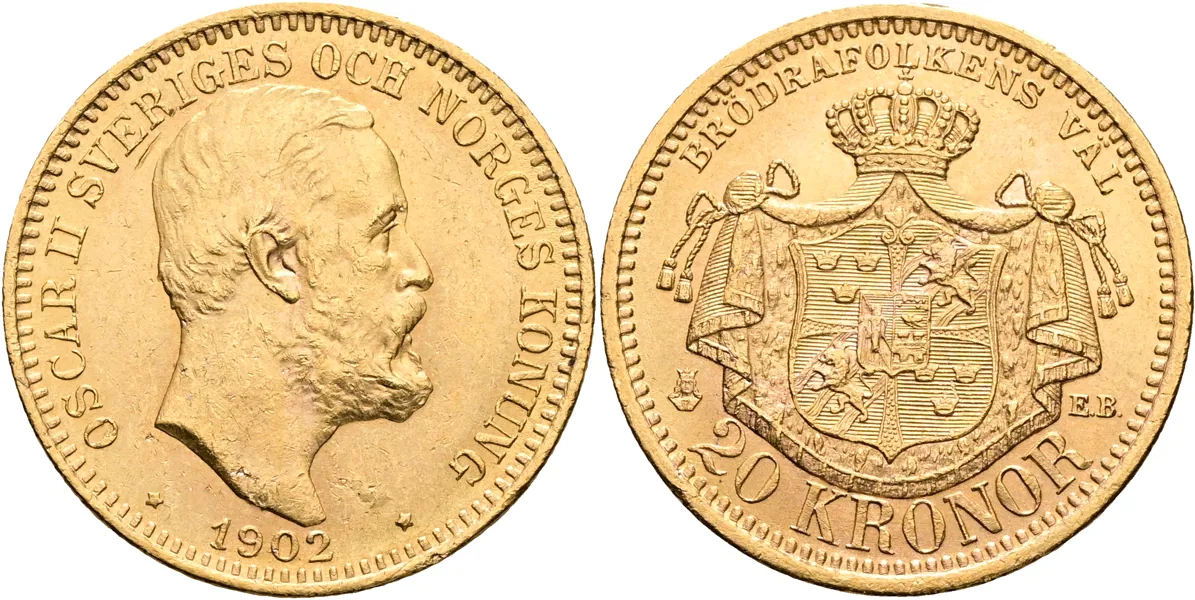 OSKAR II (1872-1907). 20 kronor 1902