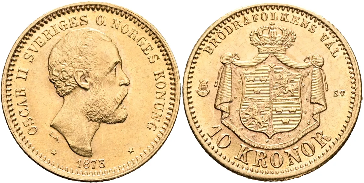 OSKAR II (1872-1907). 10 kronor 1873