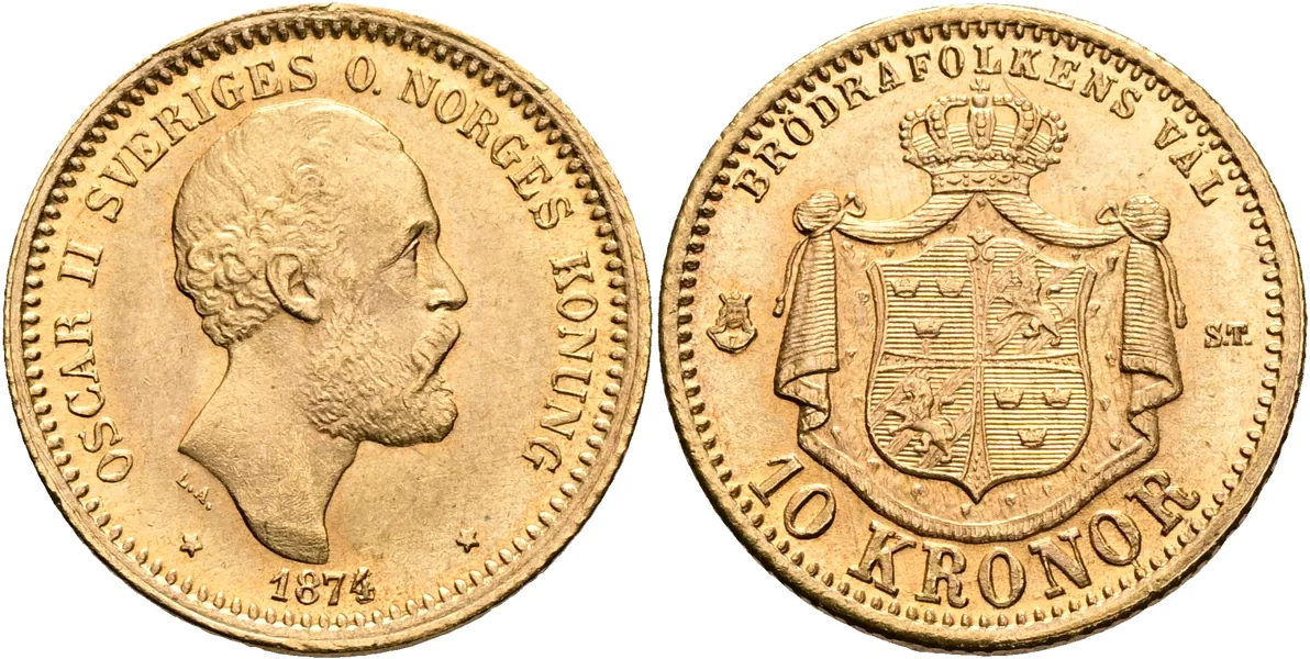 OSKAR II (1872-1907). 10 kronor 1874