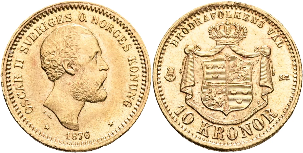 OSKAR II (1872-1907). 10 kronor 1876