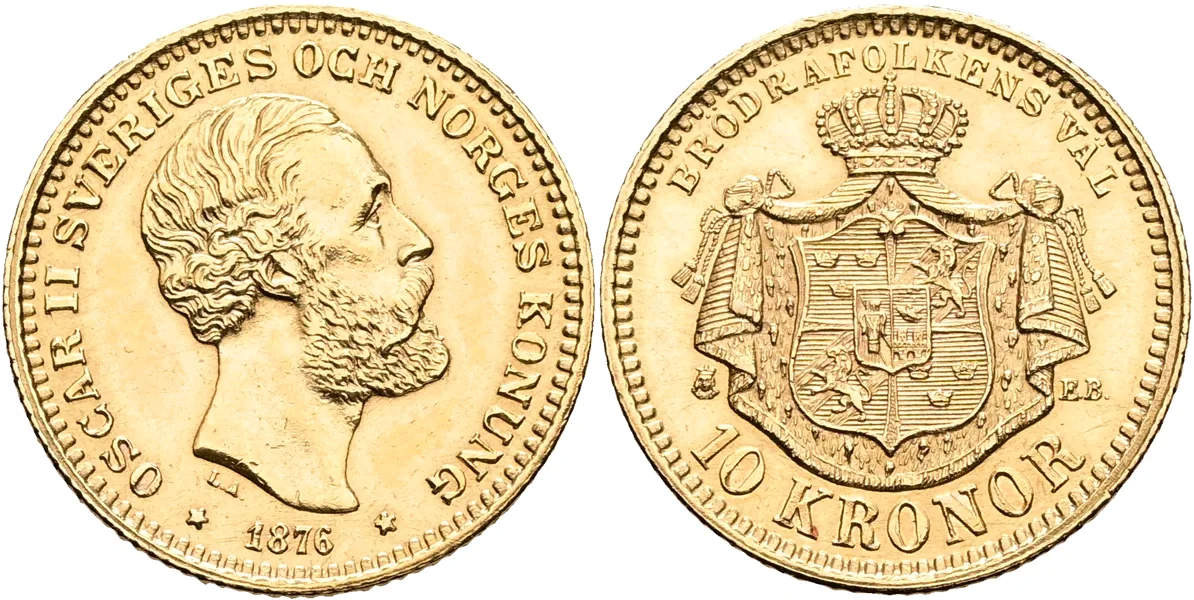 OSKAR II (1872-1907). 10 kronor 1876