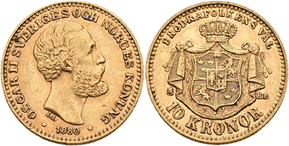 OSKAR II (1872-1907). 10 kronor 1880