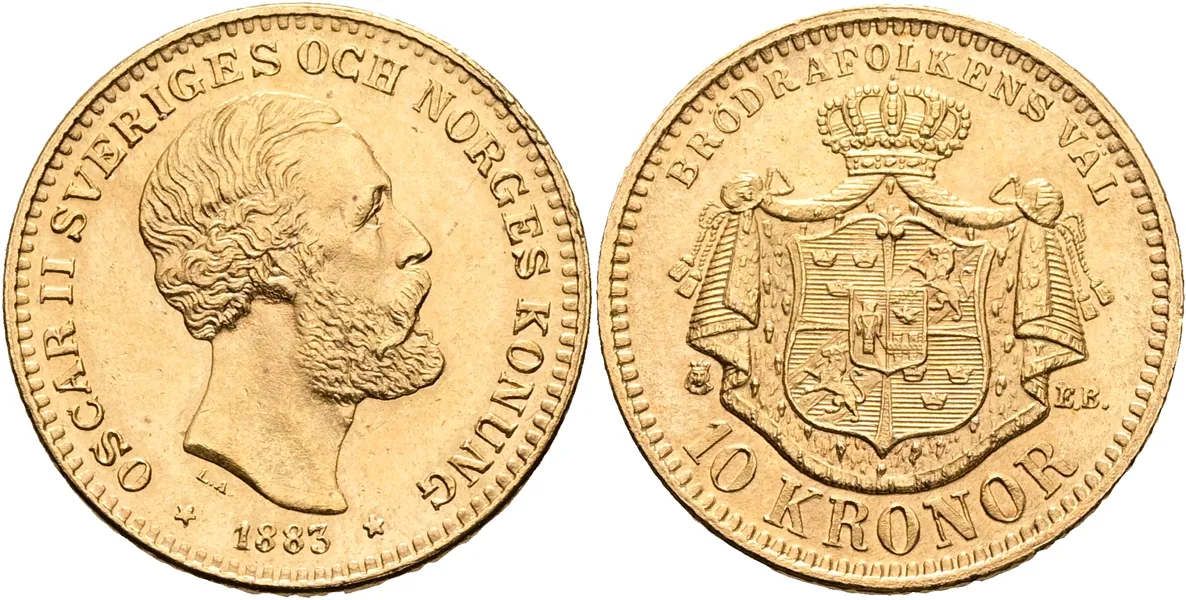 OSKAR II (1872-1907). 10 kronor 1883
