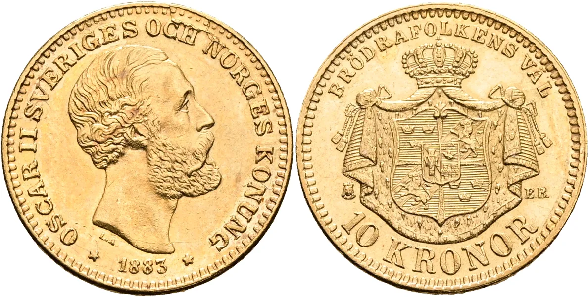 OSKAR II (1872-1907). 10 kronor 1883