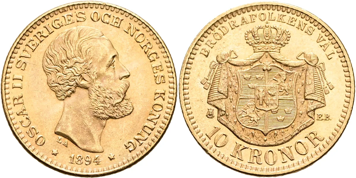 OSKAR II (1872-1907). 10 kronor 1894