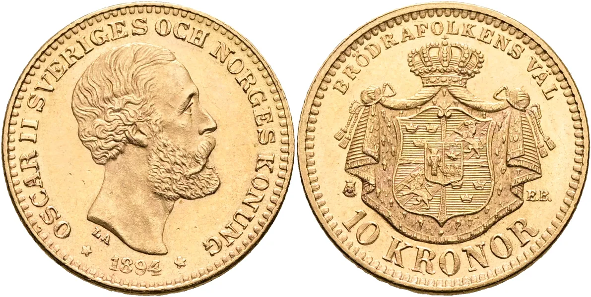 OSKAR II (1872-1907). 10 kronor 1894