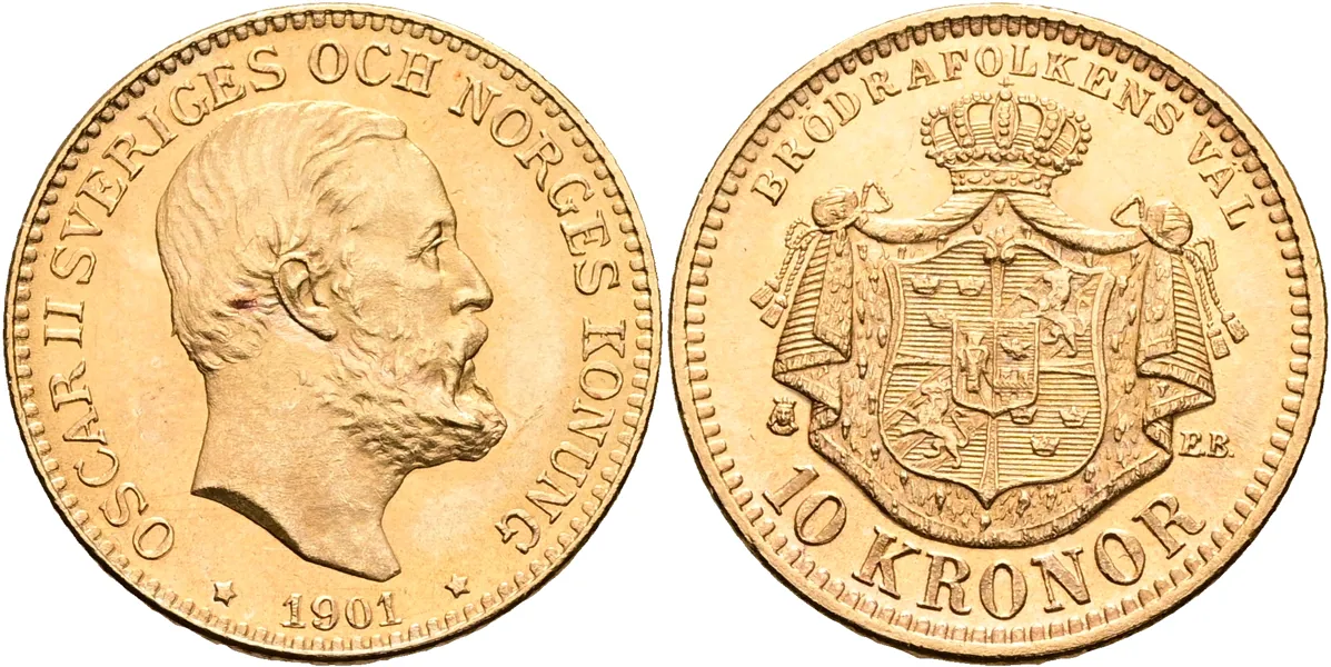 OSKAR II (1872-1907). 10 kronor 1901