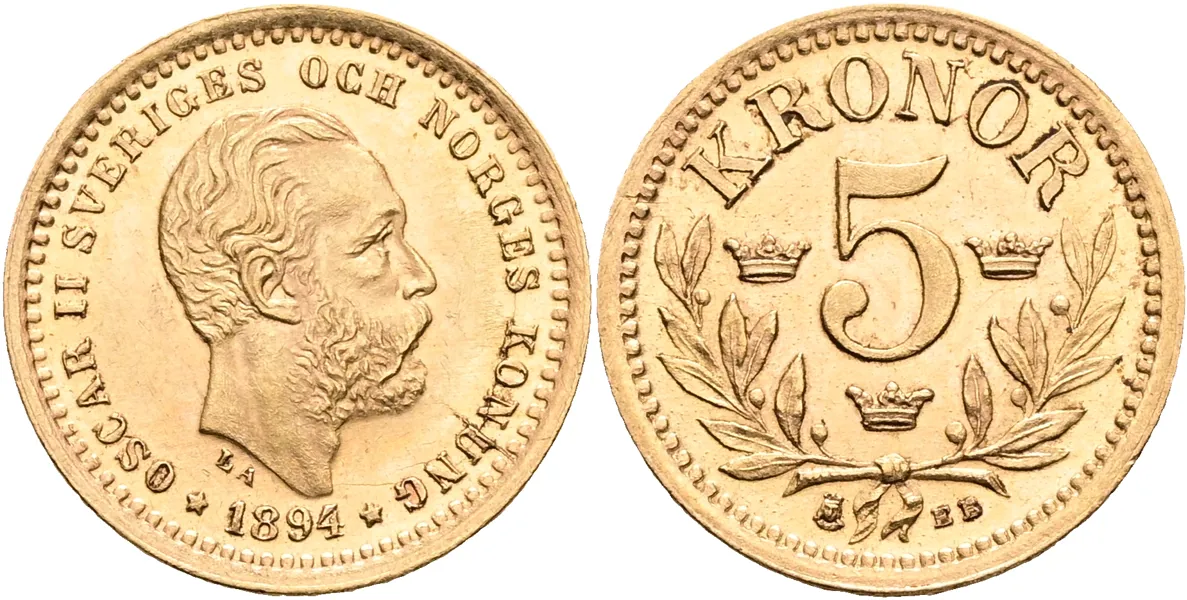 OSKAR II (1872-1907). 5 kronor 1894