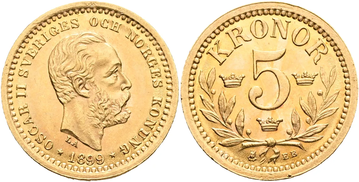 OSKAR II (1872-1907). 5 kronor 1899