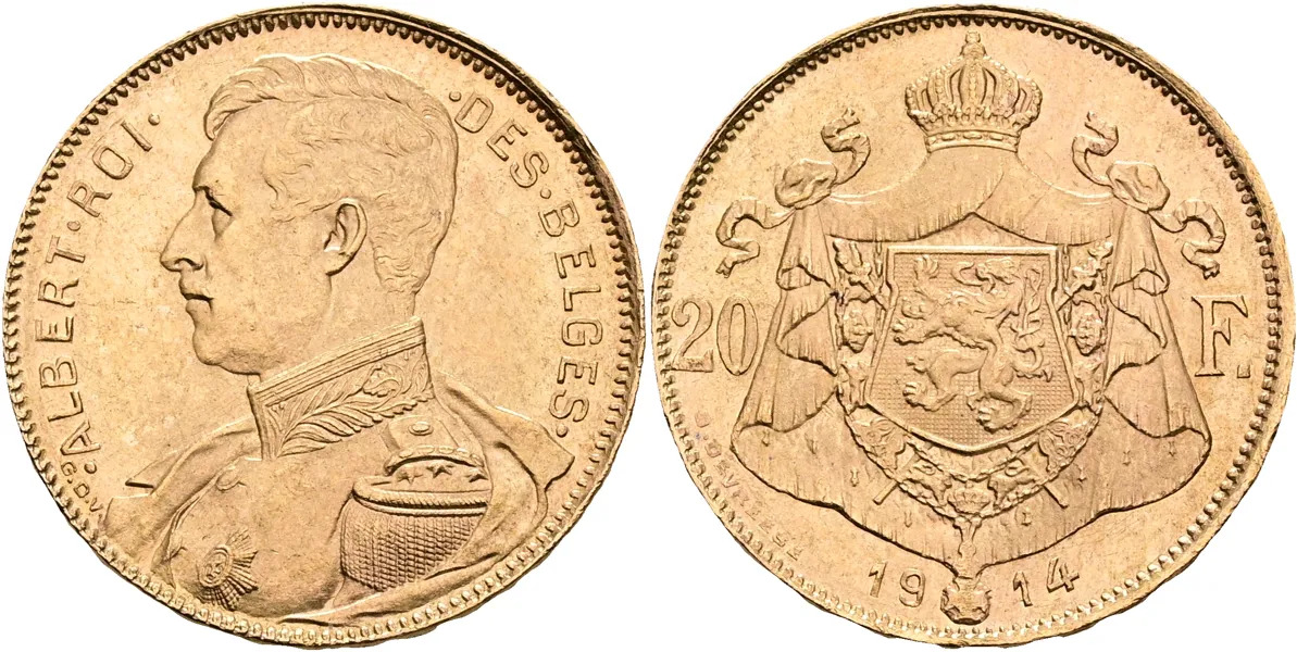 BELGIEN / BELGIUM. 20 francs 1914