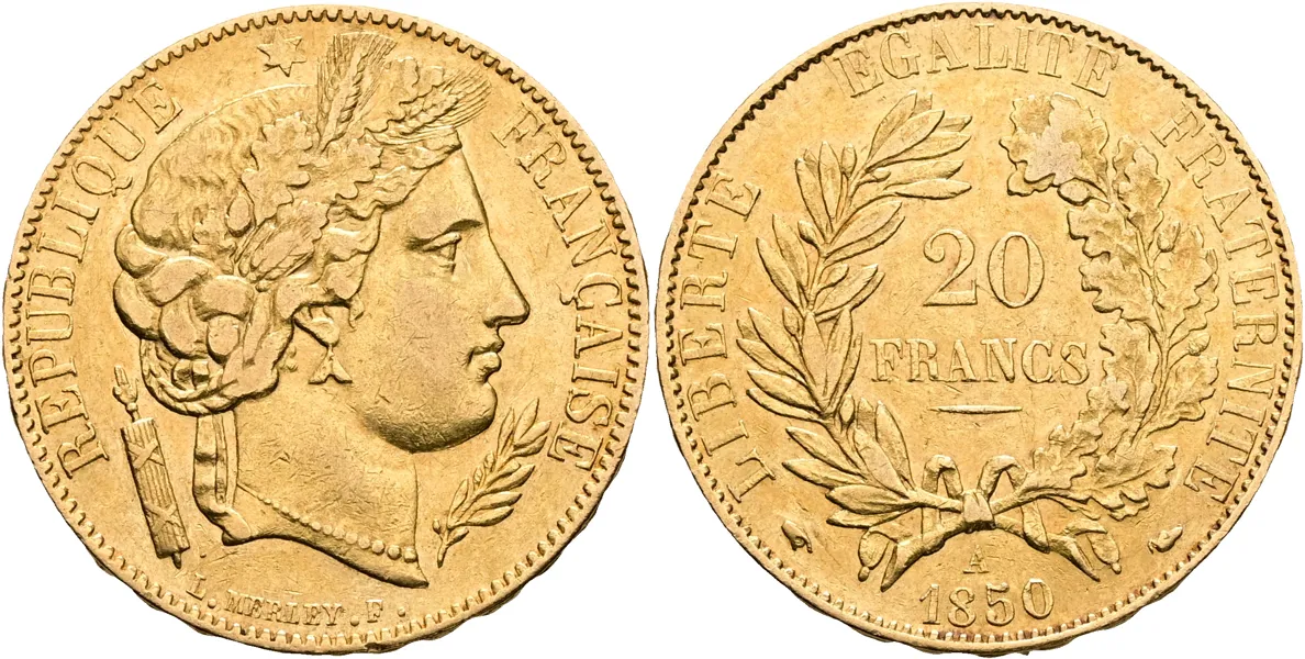 FRANKRIKE / FRANCE. 20 francs 1850