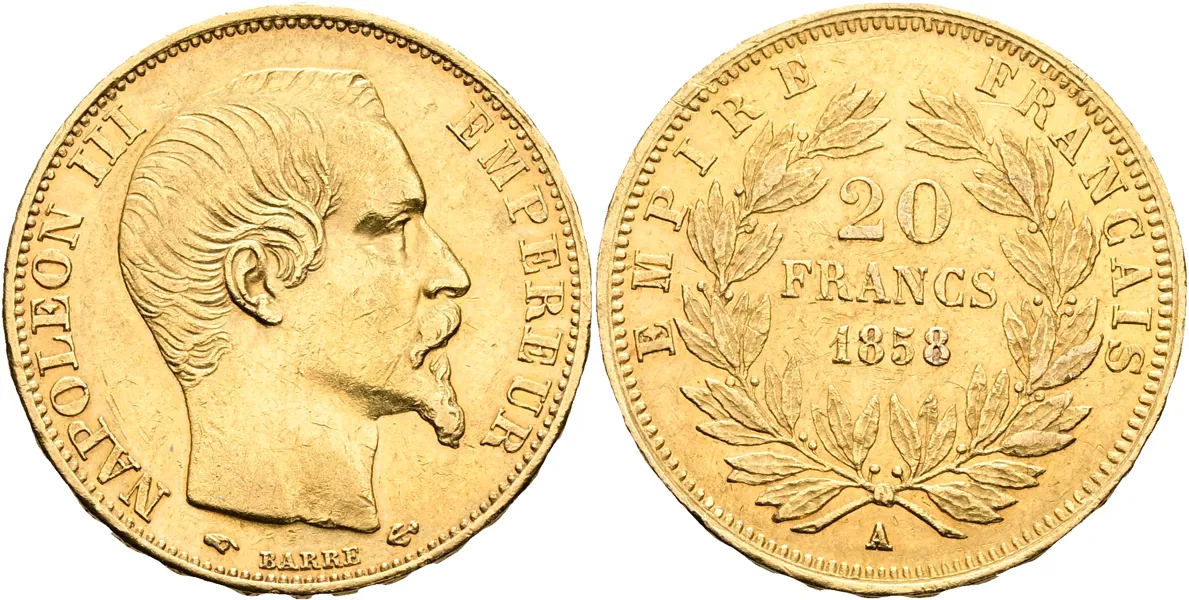 FRANKRIKE / FRANCE. 20 francs 1858