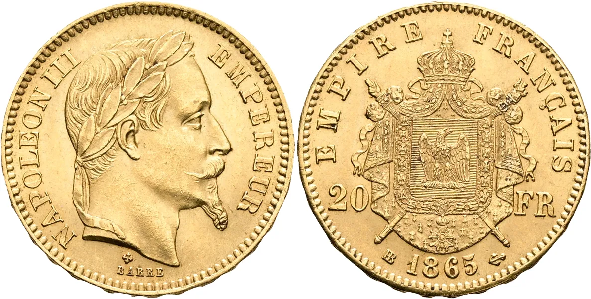 FRANKRIKE / FRANCE. 20 francs 1865