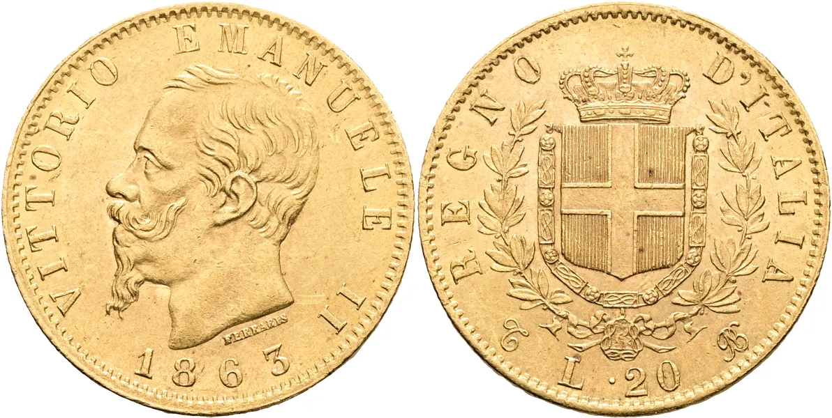 ITALIEN / ITALY. 20 lire 1863