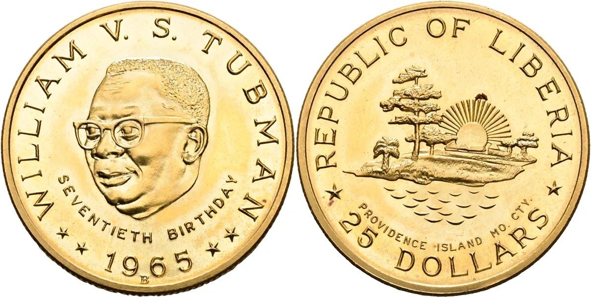 LIBERIA. 25 dollars 1965