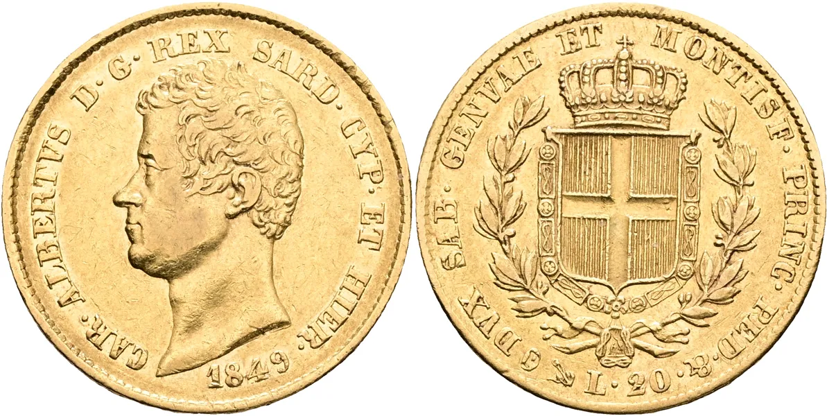 SARDINIEN / SARDINIA. 20 lire 1849