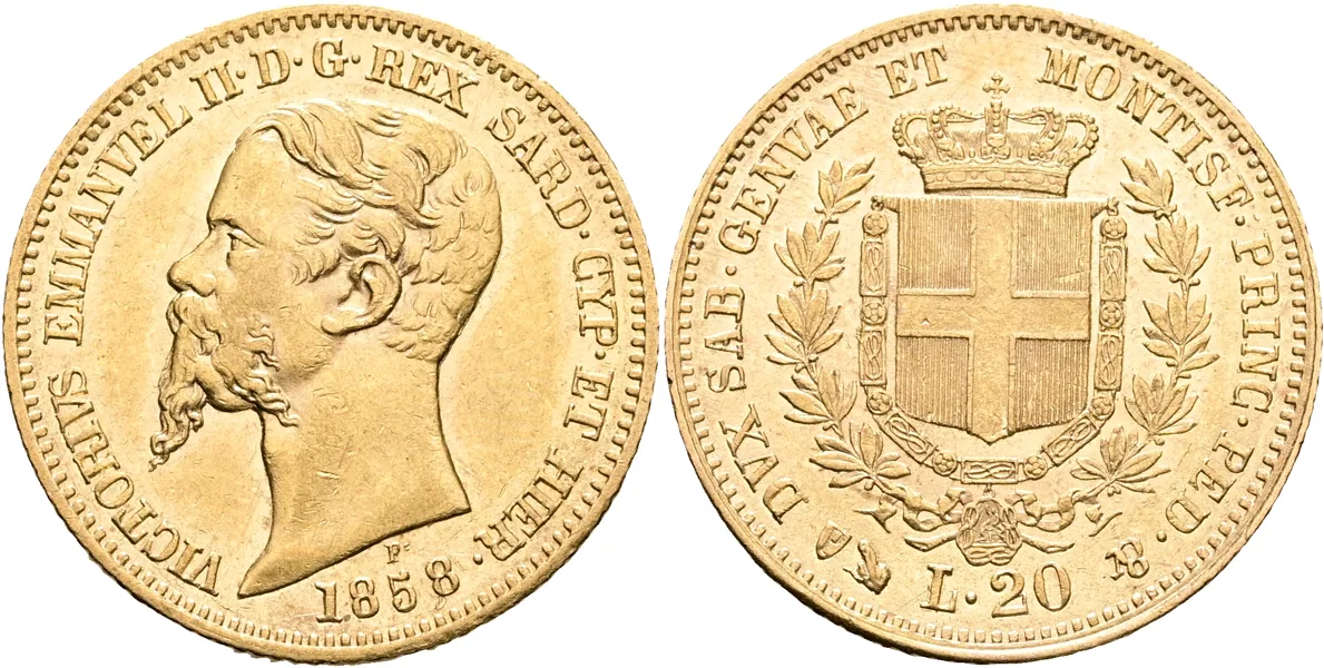 SARDINIEN / SARDINIA. 20 lire 1858