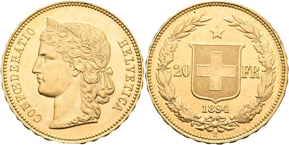 SCHWEIZ / SWITZERLAND. 20 francs 1894