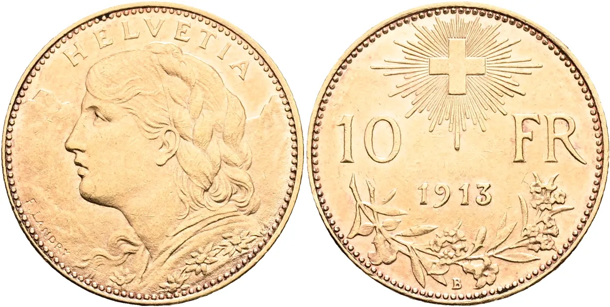 SCHWEIZ / SWITZERLAND. 10 francs 1913