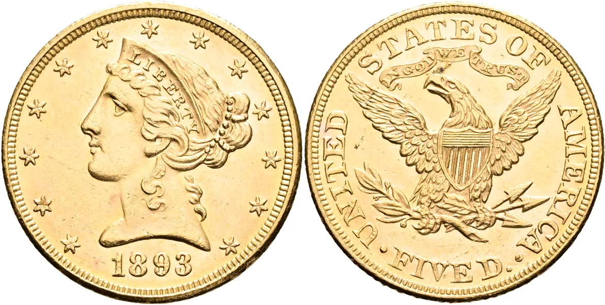 USA. 5 dollars 1893