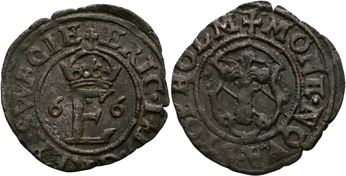 ERIK XIV (1560-1568). 1/2 öre 1566