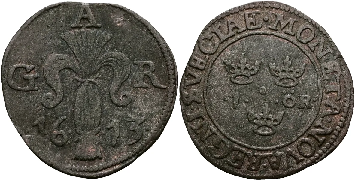 GUSTAV II ADOLF (1611-1632). Öre 1613. Ettårstyp