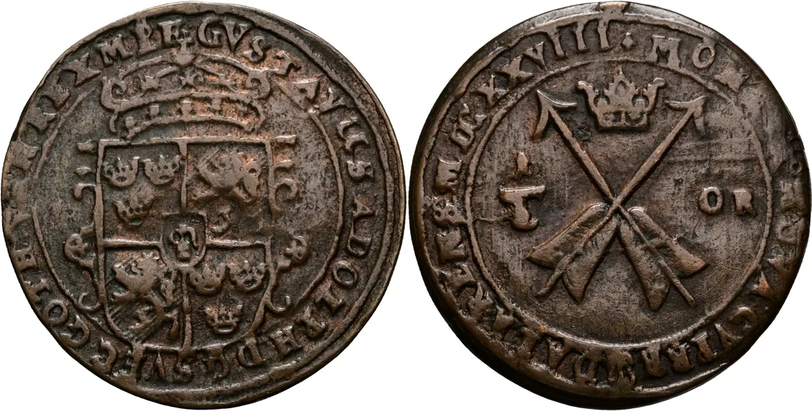 GUSTAV II ADOLF (1611-1632). 1/2 öre 1628